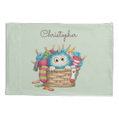 Housse D'oreillers Cute Blue Fluffy Sock Monster Kids Design (Dos)