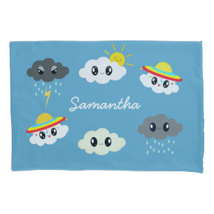 Housse D'oreillers Cute Blue Kawaii Météo Cloud Cartoon pour enfants