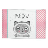 Housse D'oreillers Cute Chat, Pois, Pâtes MEOW (Dos)