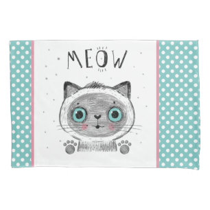 Housse D'oreillers Cute Chat, Pois, Pâtes MEOW