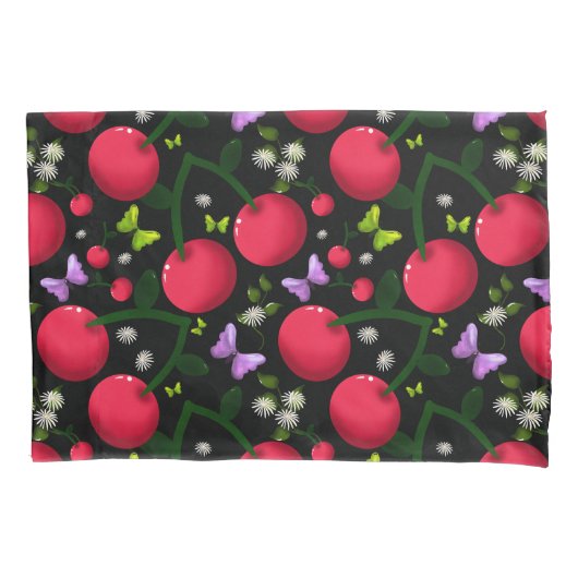 Housse D'oreillers Cute Cherry Butterfly Pattern, Glossy Kawaii Fruit (devant)