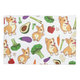 Housse D'oreillers Cute Corgi and Vegetables Motif alimentaire