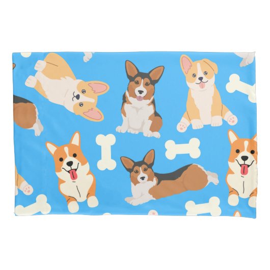 Housse D'oreillers Cute Corgi Motif bleu (devant)