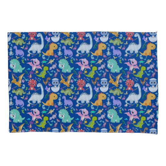 Housse D'oreillers Cute Dinosaur Motif sur Blue | (devant)