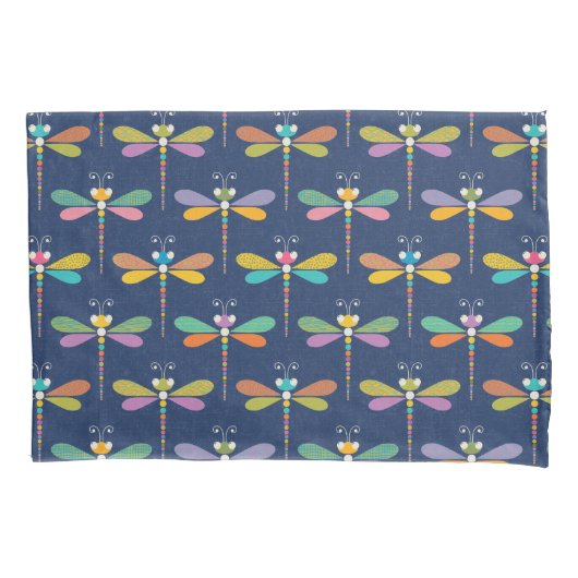 Housse D'oreillers Cute Dragonfly Pattern on Blue (devant)