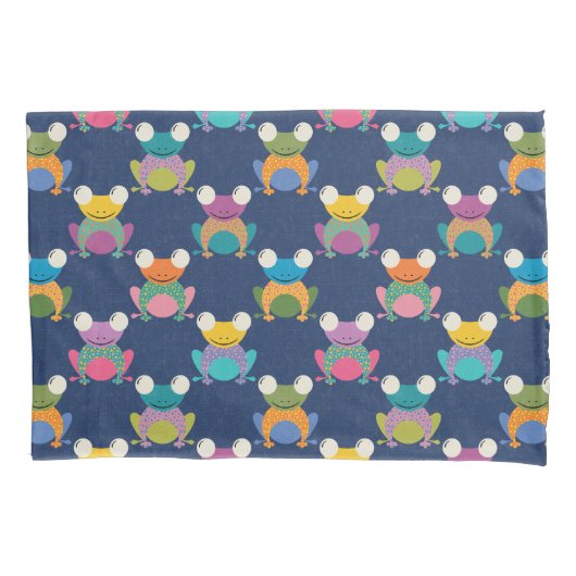 Housse D'oreillers Cute Frog Pattern on Blue (devant)