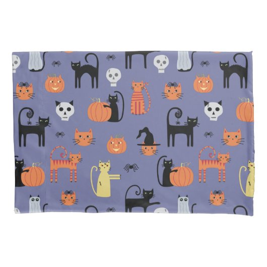 Housse D'oreillers Cute Halloween Chat Éffrayant pourpre (devant-gauche)