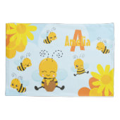 Housse D'oreillers Cute Happy Bumble Bee with Flowers (Dos)