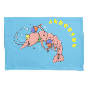 Housse D'oreillers Cute happy shrimp, dessin animé de crevettes