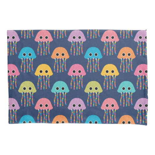 Housse D'oreillers Cute Jellyfish Pattern on Blue (devant)