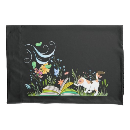 Housse D'oreillers Cute Kitty Lecture dans le jardin (devant)
