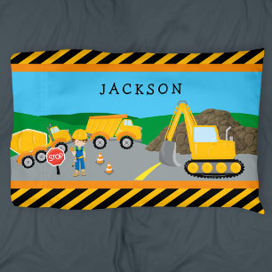 Housse D'oreillers Cute Little Boy Construction Véhicule Monogramme