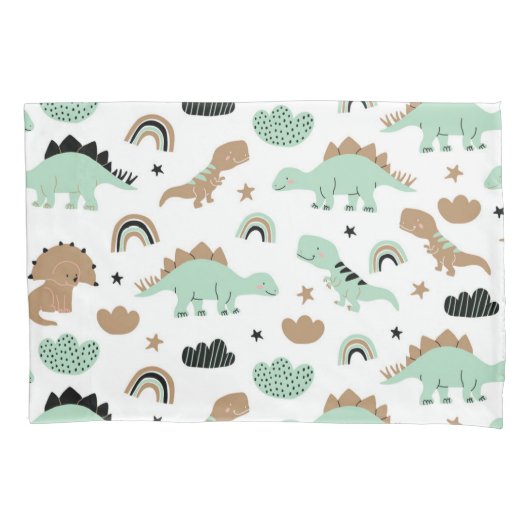 Housse D'oreillers Cute Mint Green Dinosaur Motif (devant)