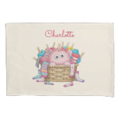 Housse D'oreillers Cute Pink Fluffy Sock Monster Kids Design (devant)