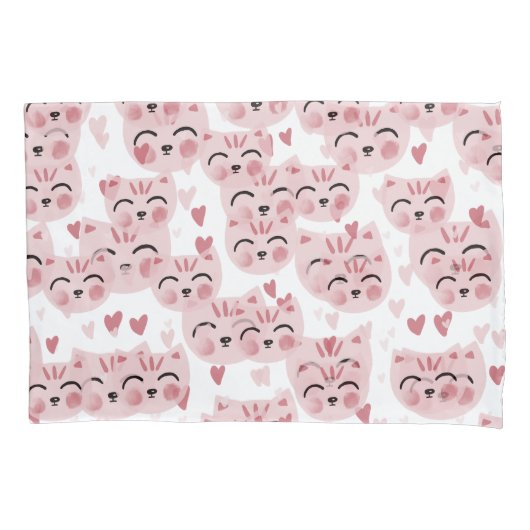 Housse D'oreillers Cute Pink Kittens and Hearts Pattern for Kids (devant)