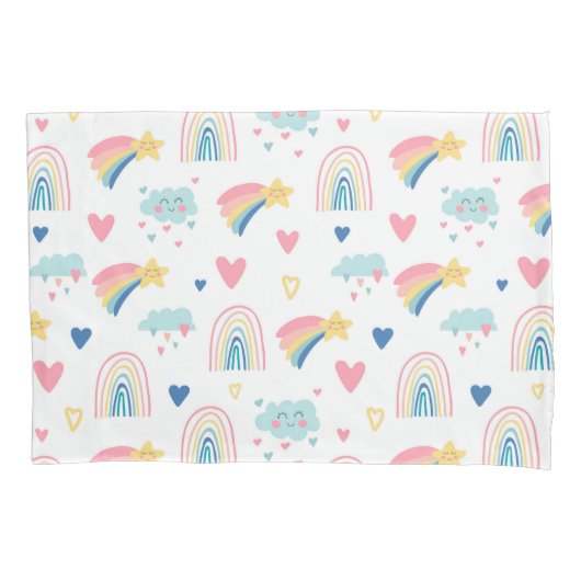 Housse D'oreillers Cute Rainbow Hearts & Clouds Motif (devant)