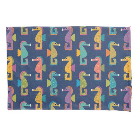 Housse D'oreillers Cute Seahorse Pattern on Blue (devant)