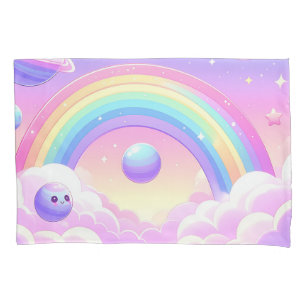 Housse D'oreillers Cute Space Rainbow Design - Kawaii Planets & Stars