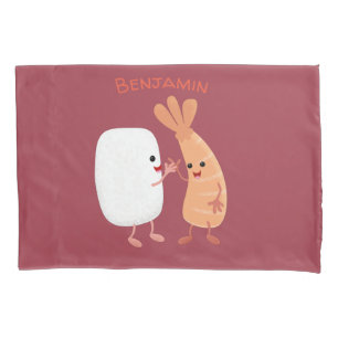 Housse D'oreillers Cute sushi riz crevettes amis dessin animé