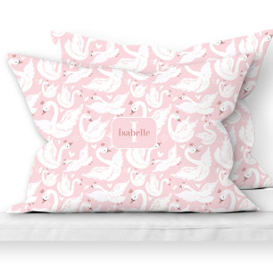 Housse D'oreillers Cute Swan Princess Motif rose Nom Monogram Girl