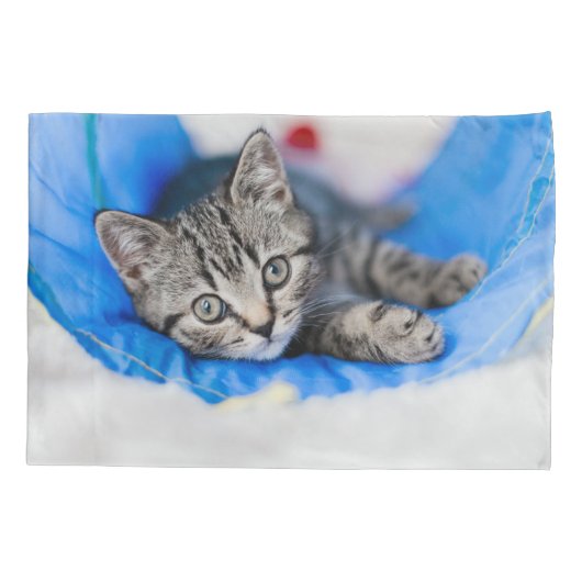 Housse D'oreillers Cutest Baby Animals | Tabby Kitten in Play Tunnel (Dos)