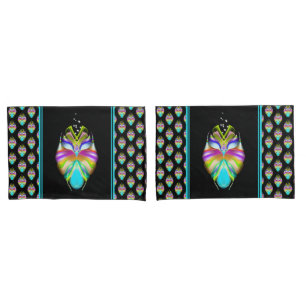 Housse D'oreillers Cyan coloré et hibou Oracle noir
