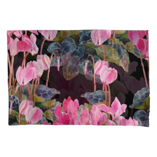 Housse D'oreillers Cyclamen rose : Aquarelle florale foncée