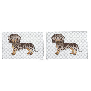 Housse D'oreillers Dachshund à poil court chocolat et panaché & patte