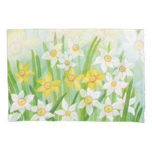 Housse D'oreillers Daffodiques à ressort blanc et jaune 