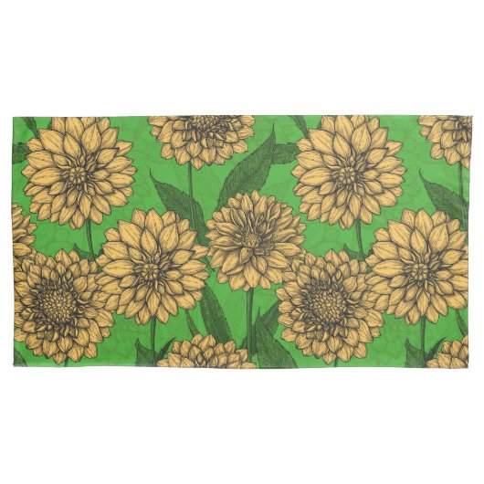Housse D'oreillers Dahlias en jaune et vert (devant-gauche)
