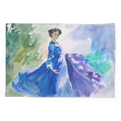 Housse D'oreillers Dame en Robe Bleue - Peinture aquarelle (Dos)
