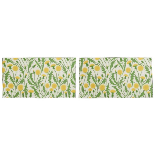 Housse D'oreillers Dandelions, vert, jaune et blanc (devant-Set)