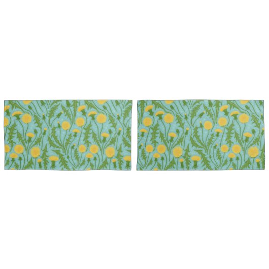 Housse D'oreillers Dandelions, vert, jaune et bleu (devant-Set)