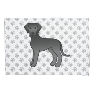 Housse D'oreillers Danois noir mignon chien de dessin animé & pattes