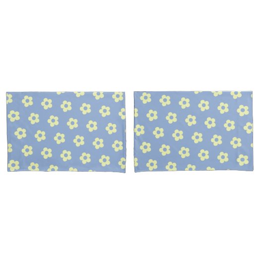 Housse D'oreillers Danois Pastel Bleu Jaune Cute Daisy Motif (devant-Set)