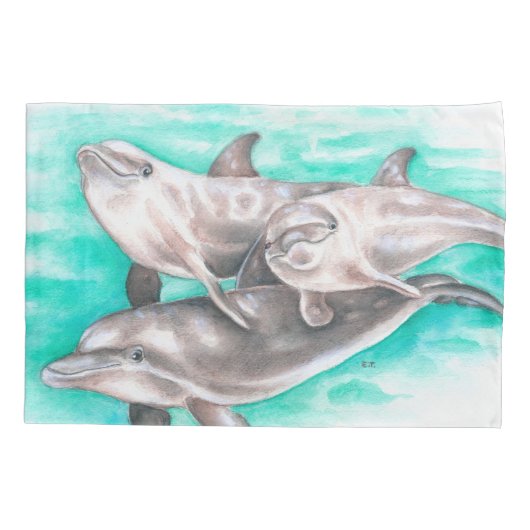 Housse D'oreillers Dauphins heureux turquoises (Dos)