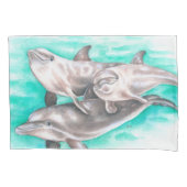 Housse D'oreillers Dauphins heureux turquoises (devant)