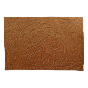 Housse D'oreillers Décor occidental cowboy floral, cuir marron foncé.