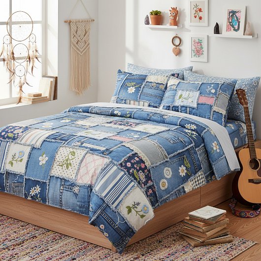 Housse D'oreillers Denim patchwork