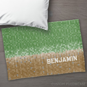 Housse D'oreillers Design de pixels vert et Brown avec nom