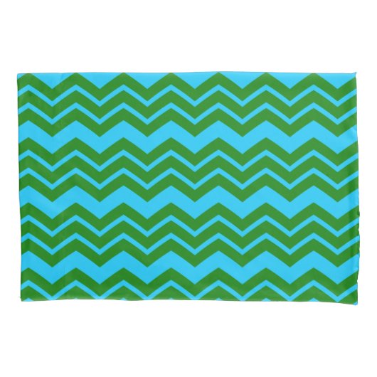 Housse D'oreillers Dessin chevron zigzag bleu vert  (devant)