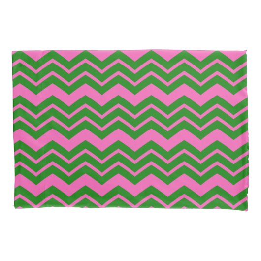 Housse D'oreillers Dessin chevron zigzag vert rose  (devant)