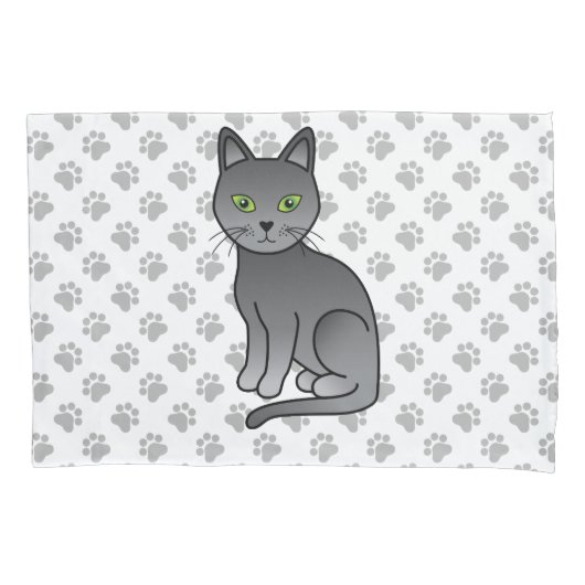 Housse D'oreillers Dessin de chat bleu russe illustrant & pattes (devant)