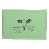 Housse D'oreillers Dessin en noir d'un chat Visage vert brillant yeux (Dos-gauche)