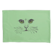 Housse D'oreillers Dessin en noir d'un chat Visage vert brillant yeux (devant-gauche)