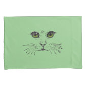 Housse D'oreillers Dessin en noir d'un chat Visage vert brillant yeux (devant-Droit)