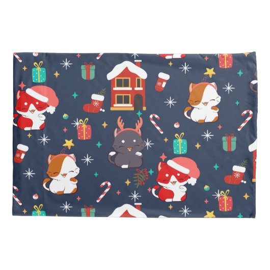 Housse D'oreillers Dessin festif Père Noël Cat Celebration (Dos)