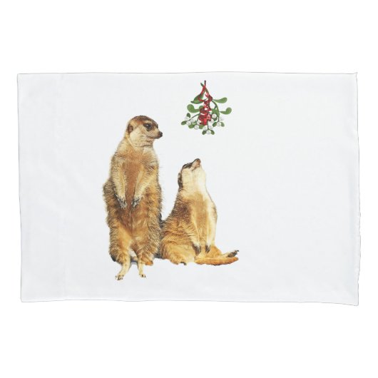 Housse D'oreillers Deux mignons Meerkats sous le mistletoe (devant)