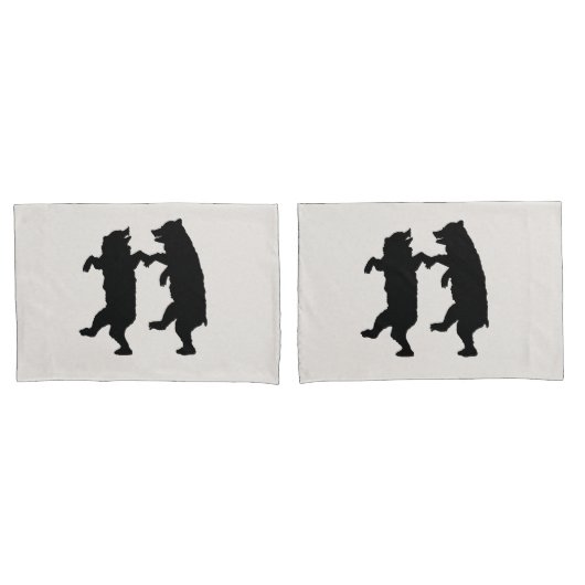 Housse D'oreillers Deux Ours Noir Danse Silhouette Blanc (devant-Set)