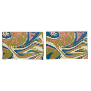 Housse D'oreillers Déversement - Bleu, Vert olive, Rose et Crème